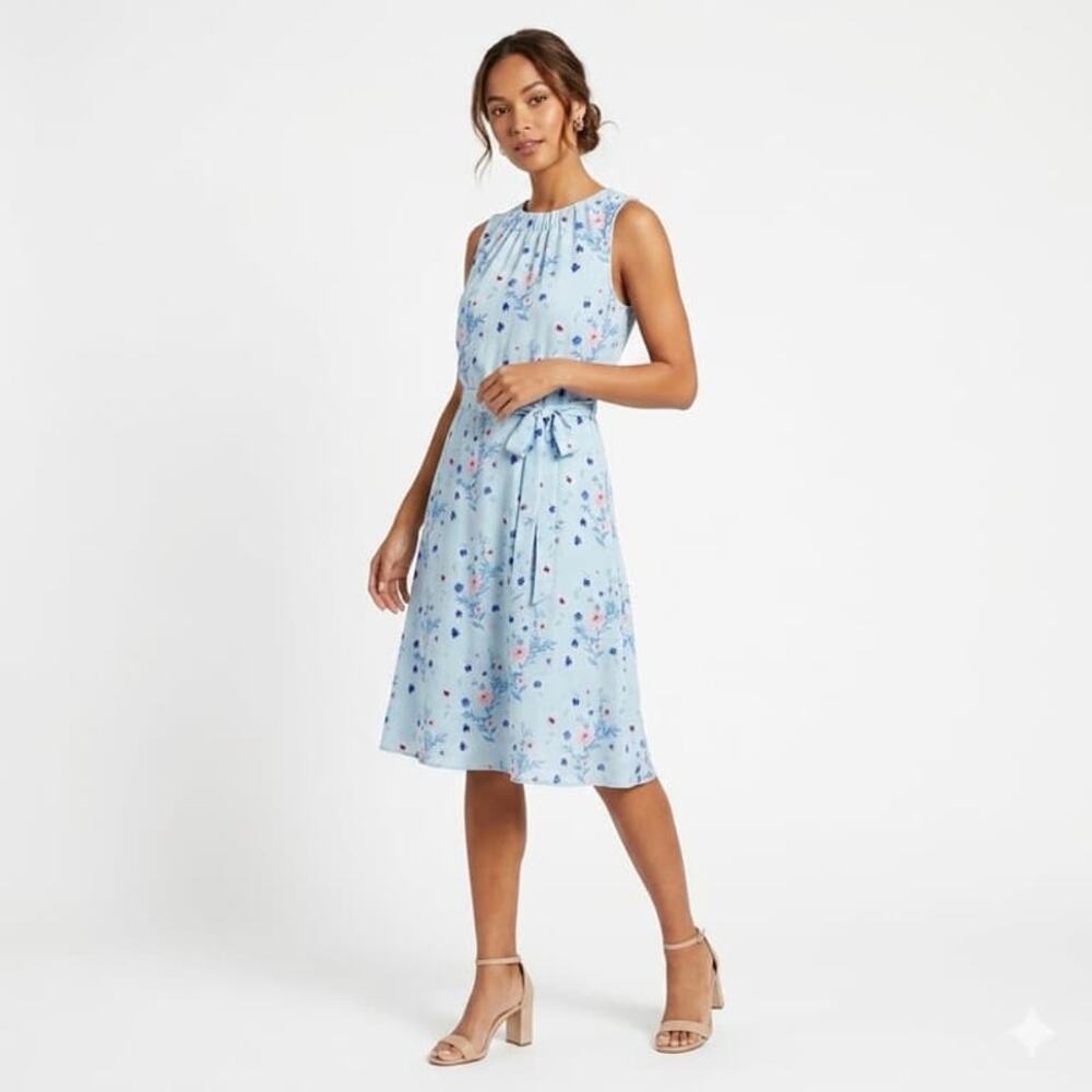 Juicy Couture Women's Floral Cinched Tie Waist Halter‎ Dress Size L Blue Fairy